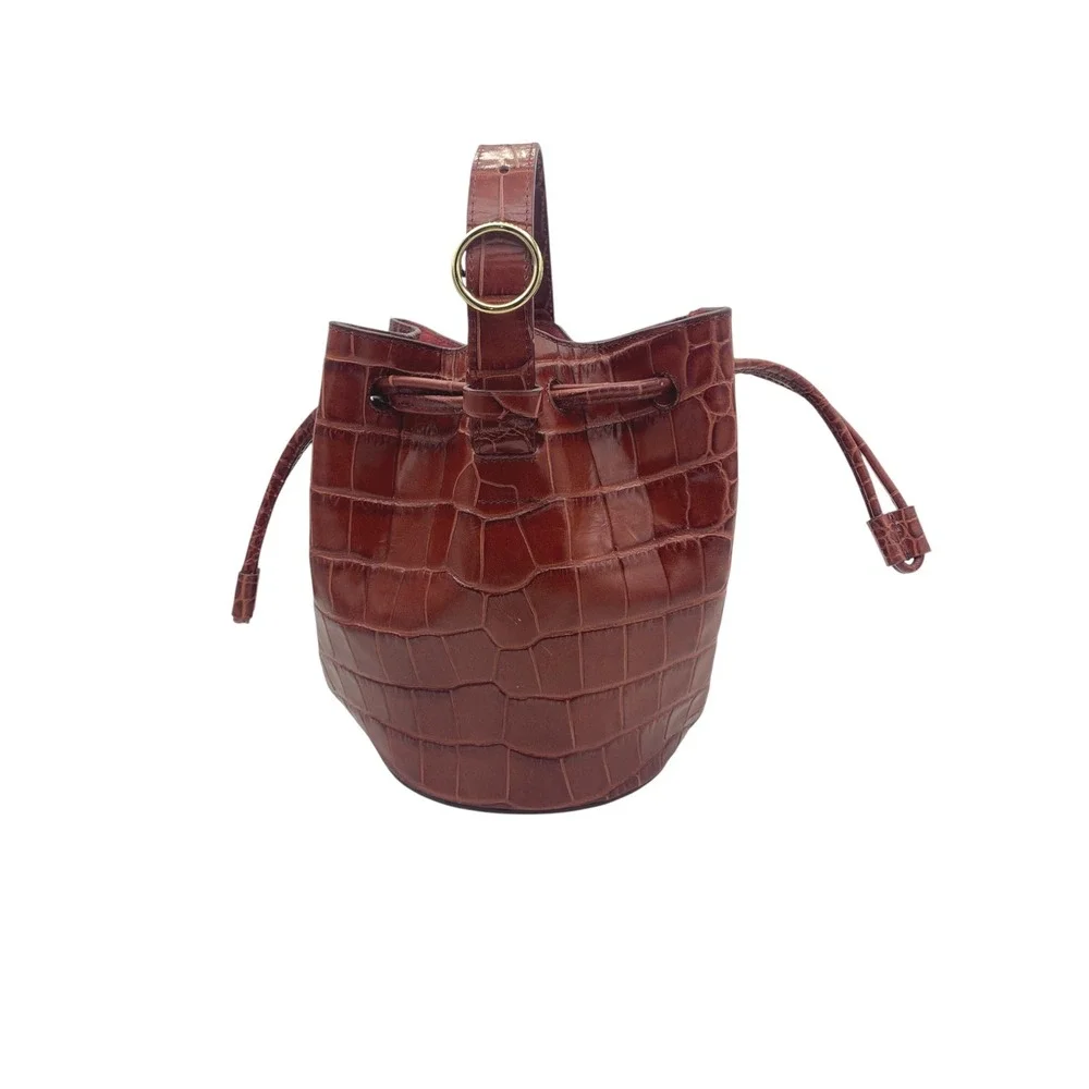 Cuyana Mini Bucket Bag Red Croc Embossed Leather Gold Hardware SAMPLE